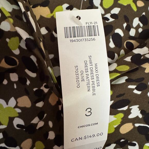 Chico’s Maxi Shirt Dress Pebble Pattern Green Mature Classic Versatile NWT XL/16 - Picture 7 of 9
